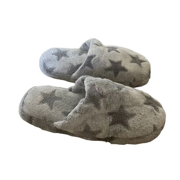 Star Grey White Slippers Fuzzy Cozy Soft Slip On Shoes New Without Box SZ M/L - Picture 4 of 7